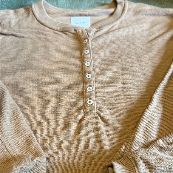 Aerie Tan Ribbed Button-Up Top - Picture 3 of 7